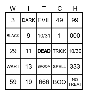 HALLOWEEN Bingo Card