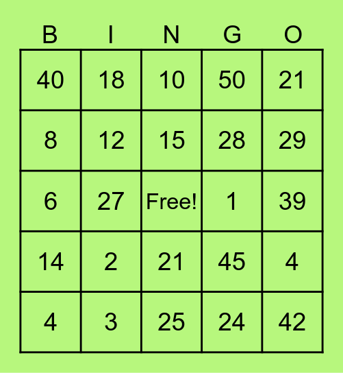 Number Bingo Card