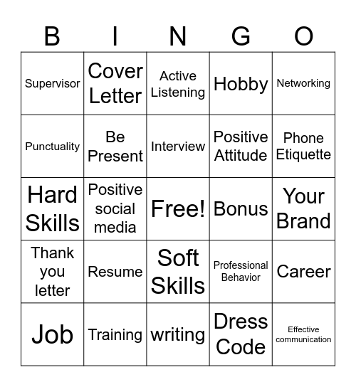 Workforce Development Bingo Card
