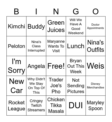 N + M Bingo Card