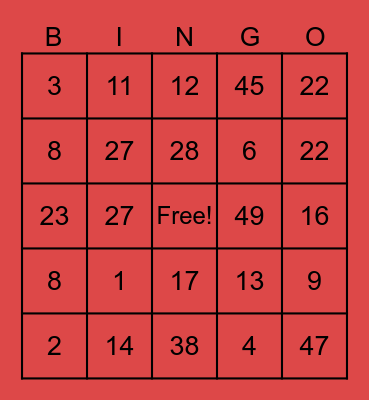 Number Bingo Card
