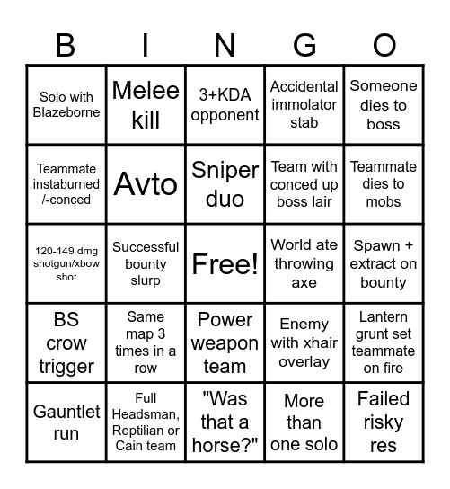 Bayou bingo Card