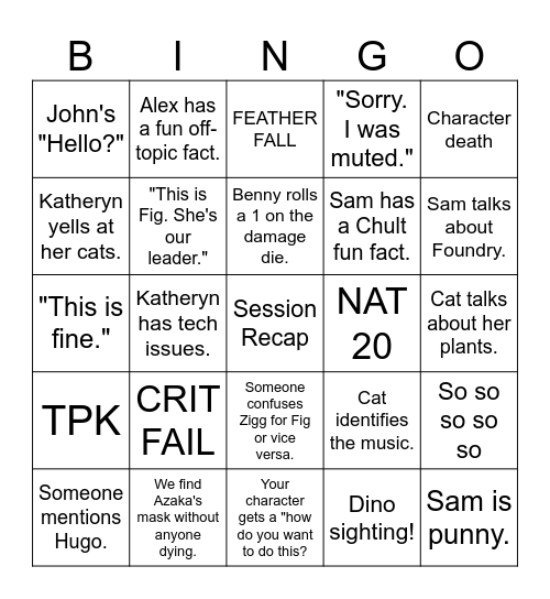 Tomb of Annihilation Bingo Card