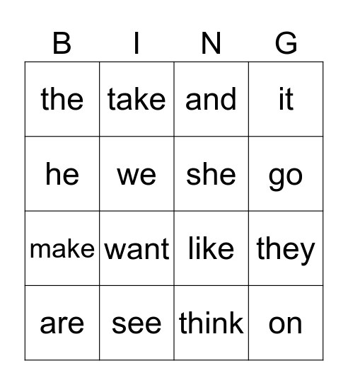 Josh's Sight Words Try 1 Bingo Card