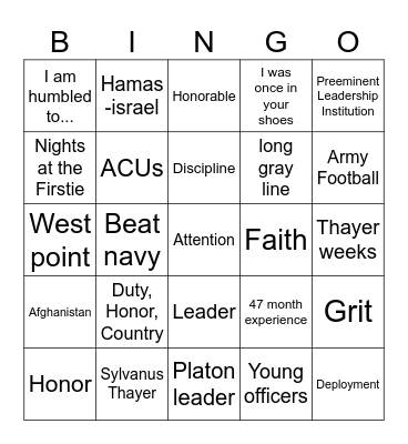 Nininger Dinner Card Bingo Card