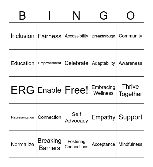 Enable ERG Bingo Card