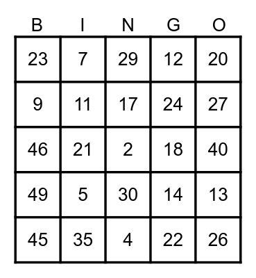 It's Bingo Time Bingo Card