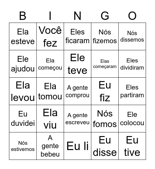 Bingo do Pretérito perfeito Bingo Card