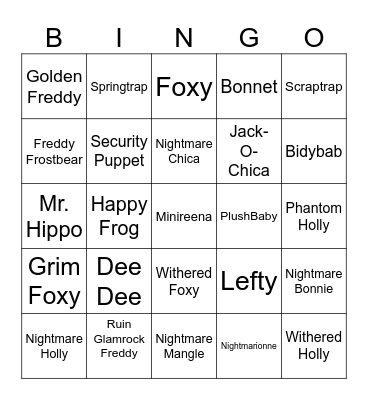 FNAF BINGO Card