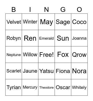 Who Will Die? (RWBY V10) Bingo Card
