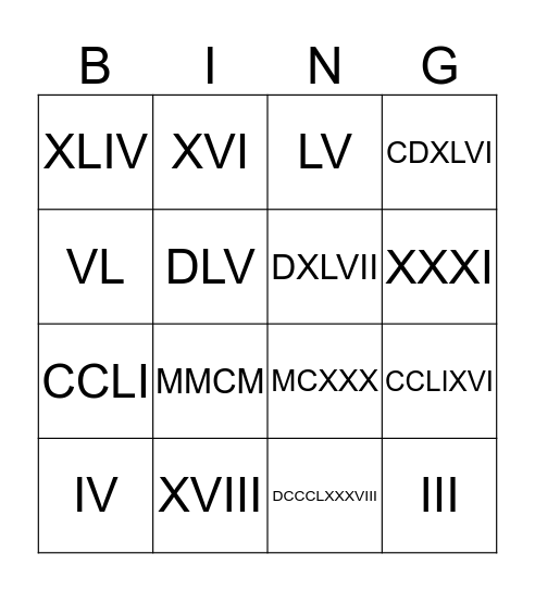 Romeinse Bingo Card