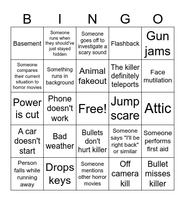 Horror Movie Bingo Card