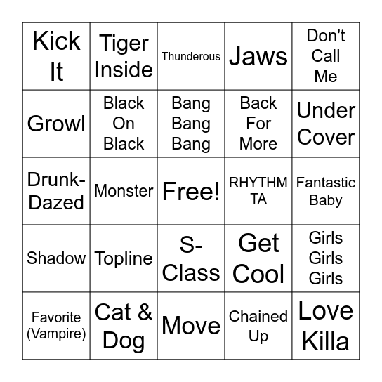 Kpop Bingo Card