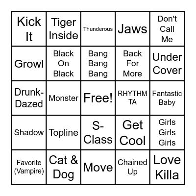 Kpop Bingo Card