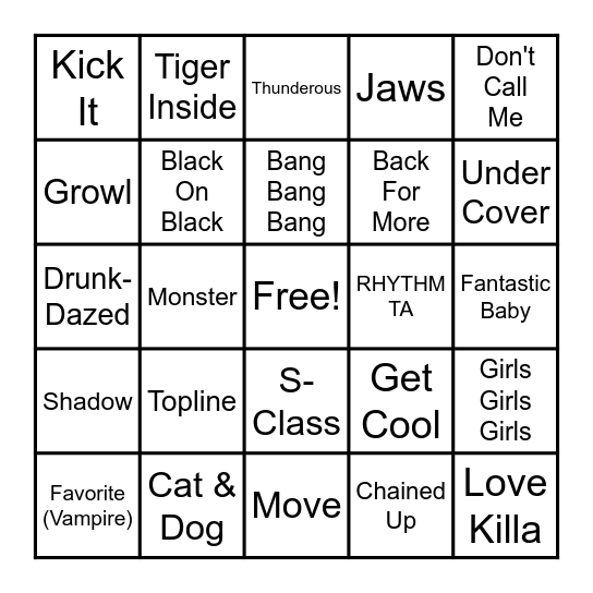 Kpop Bingo Card