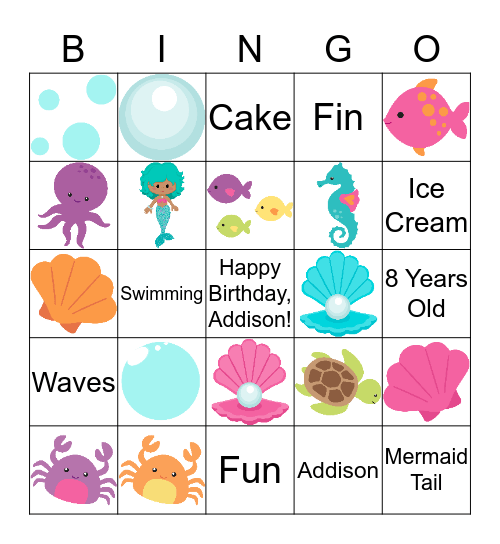 Addison's Mermaid Bingo Card