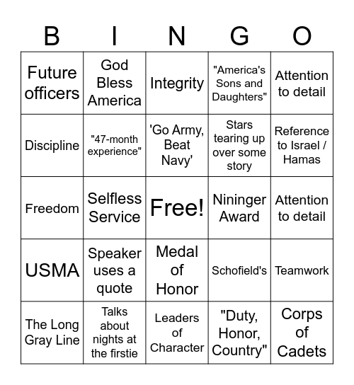 Nininger Award Dinner Bingo Card