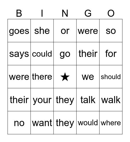 Heart Words Lesson 42-53 Bingo Card