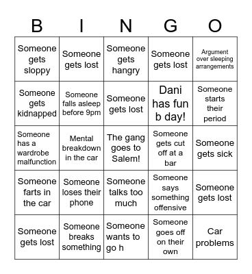 Salem trip bingo! Bingo Card