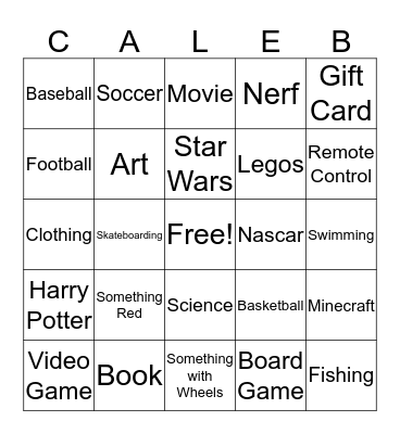 Camp Caleb Bingo Card