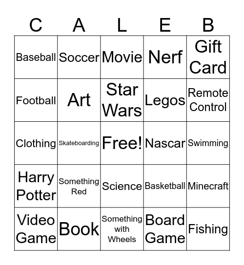 Camp Caleb Bingo Card