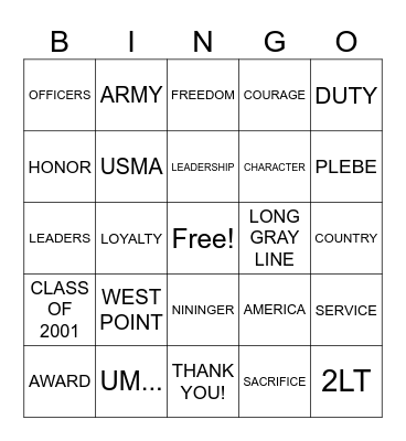 Nininger Award Bingo Card