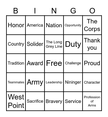 West Point Bingo Card