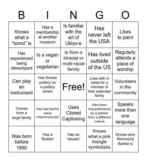 Human Being Bingo Card