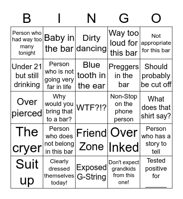 Bar Bingo Card