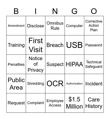 HIPAA Bingo! Bingo Card