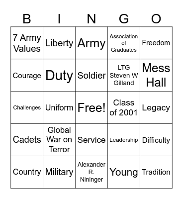 Nininger Award Bino Bingo Card