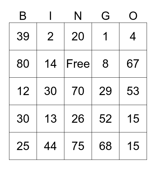 Multiplication 5 and 10 Bingo Card