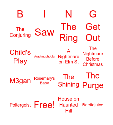 Scary Movies Bingo Card