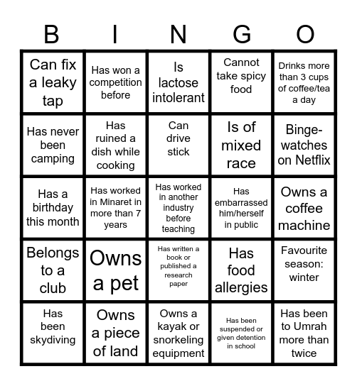 Minaret College Icebreaker BINGO Card