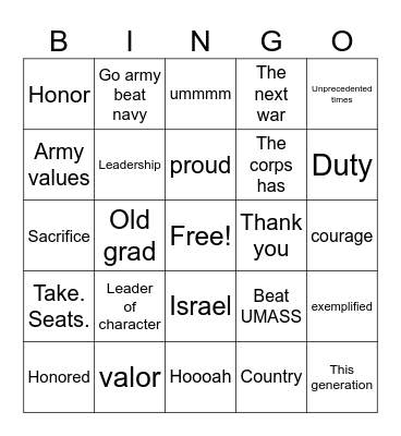Dinner Bingo Card