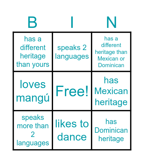 Cultural BINGO! Bingo Card