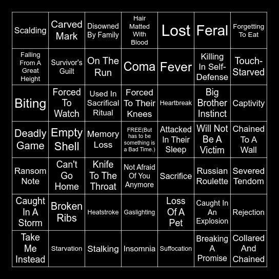 Bad Things Happen Bingo Card