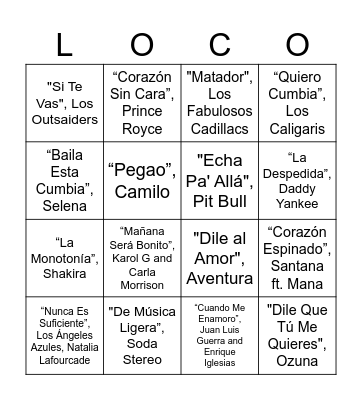 Locotubre 2023 Bingo Card