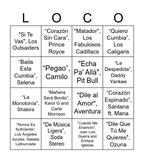 Locotubre 2023 Bingo Card