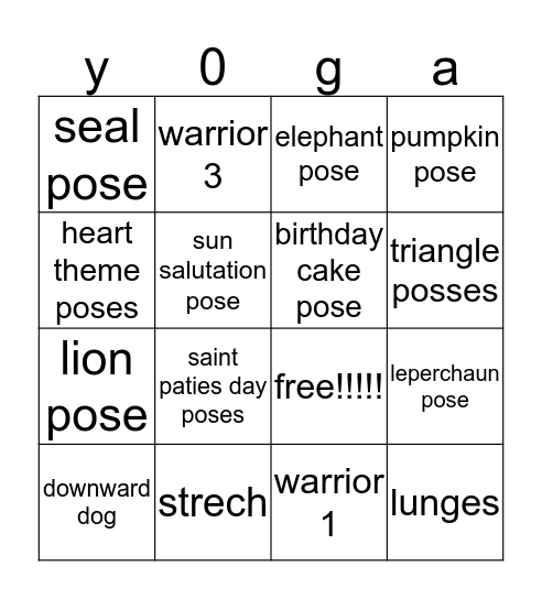 fun bingo with yoga Bingo Card