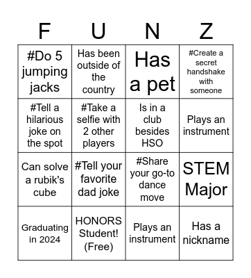 Honors Bingo Card