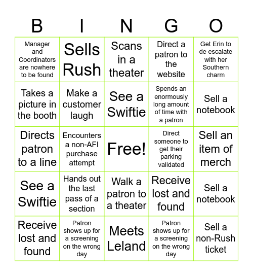 AFI FEST 2023 BOA BINGO Card