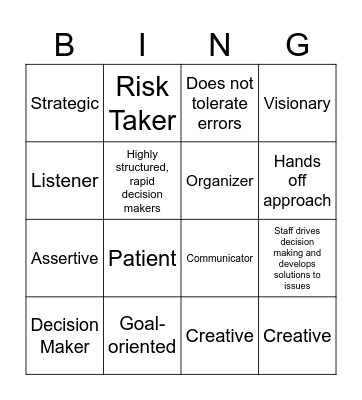 Leadership Style Bingo Card