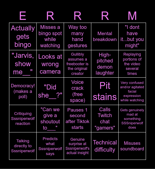 JJJacksfilms Bingo Card