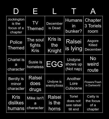 Deltarune Predictions Bingo Card