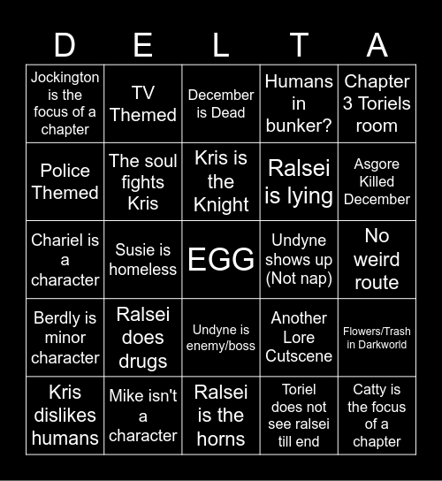 Deltarune Predictions Bingo Card