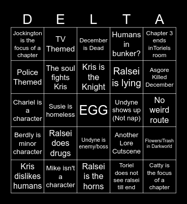 Deltarune Predictions Bingo Card