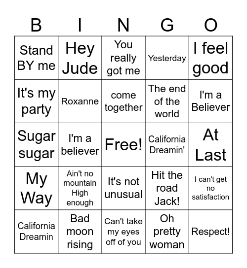 60's musical bingo Card