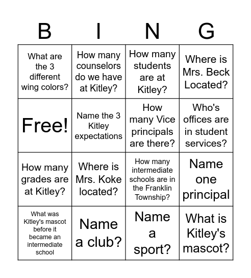 New Student Bingo Card