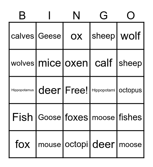 ANIMAL BINGO Card